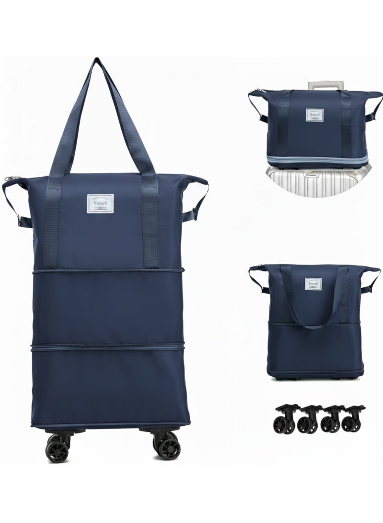 هونغ فو حقيبة سفر بعجلات قابلة للطي والتوسيع، تُحمل أسفل مقعد الطائرة، مقاومة للماء، خفيفة الوزن ومتينة، مثالية للسفر، والنادي الرياضي، والرياضة، والتسوق. - Image 1